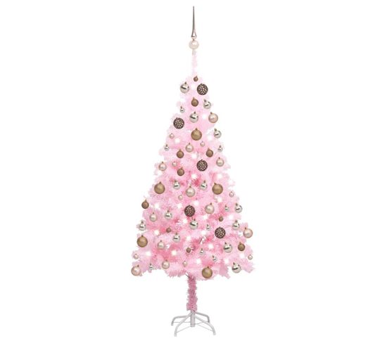 Arbre De Noël Artificiel Avec LED Et Boules Rose 120 Cm Pvc