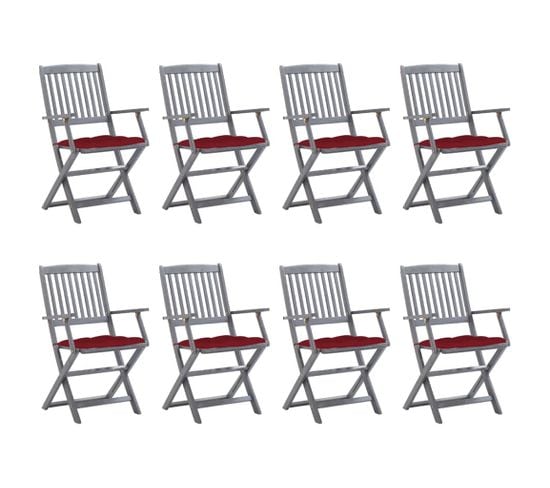 Chaises Pliables D'extérieur 8 PCs Avec Coussins Bois D'acacia