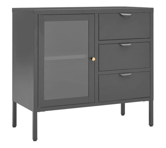 Buffet Anthracite 75x35x70 Cm Acier Et Verre Trempé