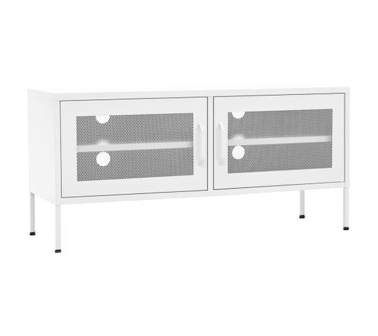 Meuble TV Blanc 105x35x50 Cm Acier