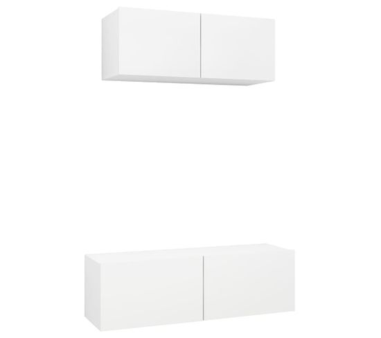 Ensemble De Meuble TV 2 PCs Blanc Aggloméré