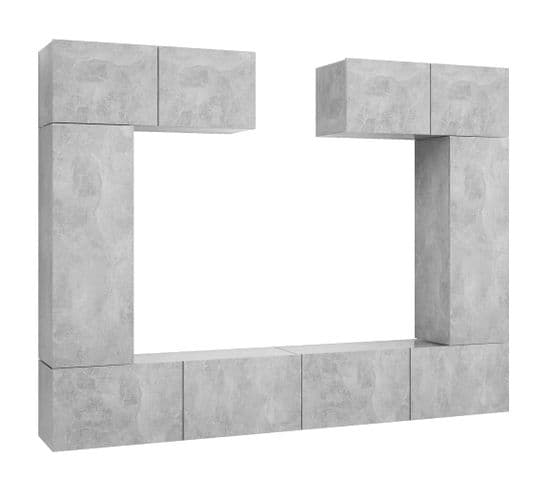 Ensemble De Meuble TV 6 PCs Gris Béton Aggloméré