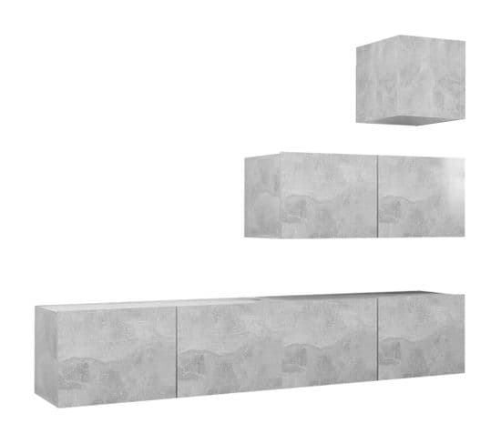 Ensemble De Meuble TV 4 PCs Gris Béton Aggloméré