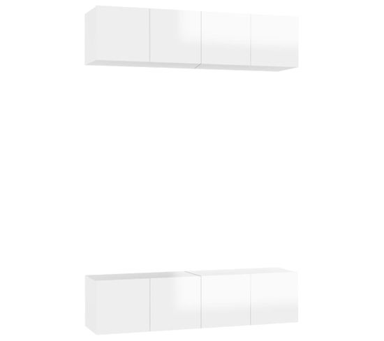 Meubles TV 4 PCs Blanc Brillant 60x30x30 Cm Aggloméré