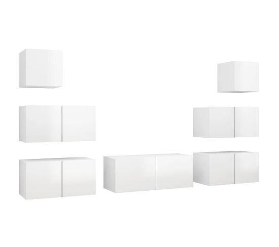 Ensemble De Meuble TV 7 PCs Blanc Brillant Aggloméré