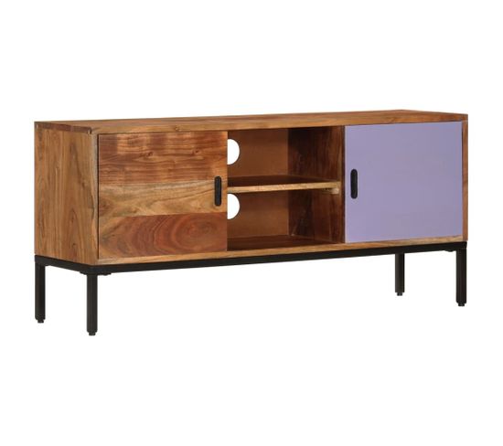 Meuble TV Marron Miel Et Gris 110x30x50 Cm Bois Massif D'acacia