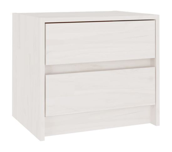 Table De Chevet Blanc 40x30,5x35,5 Cm Bois De Pin Solide