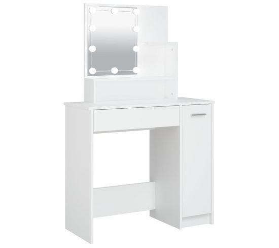 Vidaxl Coiffeuse Avec LED Et Miroir Blanc 86,5x35x136 Cm Table De Maquillage Meuble Cosmétique