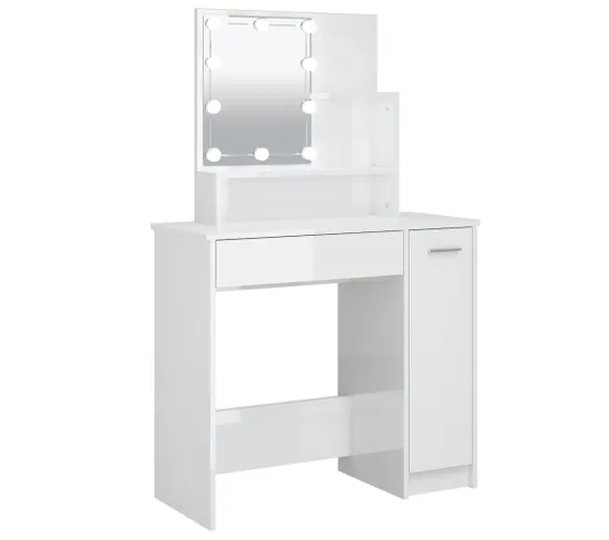 Vidaxl Coiffeuse Avec LED Et Miroir Blanc Brillant 86,5x35x136 Cm Table De Maquillage Chambre