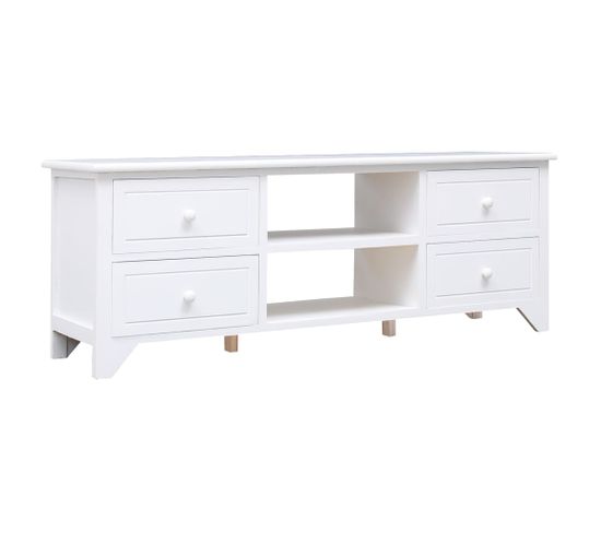 Meuble TV Blanc 108x30x40 Cm Bois De Paulownia Solide