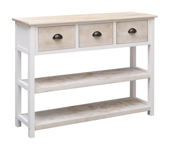 Table Console Blanc Et Marron 108x30x76 Cm Bois De Paulownia Massif