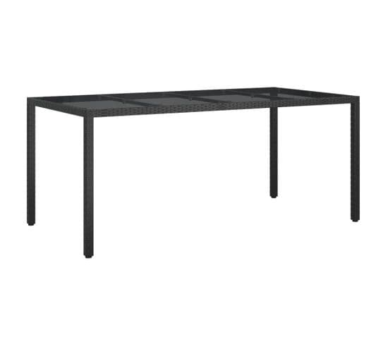 Table De Jardin Noir 190x90x75 Cm Verre Trempé/résine Tressée