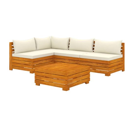 Salon De Jardin 5 PCs Avec Coussins Bois D'acacia Solide