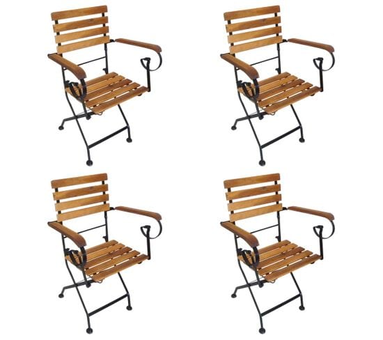 Chaises Pliables De Jardin 4 PCs Acier Et Bois D'acacia Massif