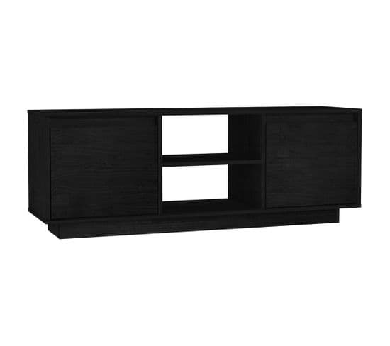 Meuble TV Noir 110x30x40 Cm Bois De Pin Massif