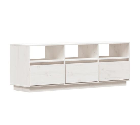 Meuble TV Blanc 140x37x50 Cm Bois De Pin Massif