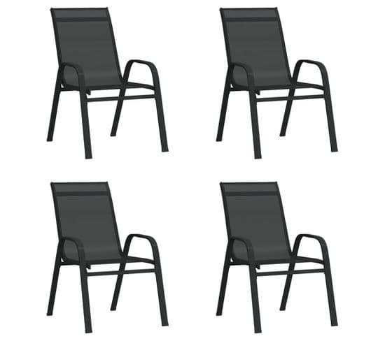 Chaises Empilables De Jardin Lot De 4 Noir Tissu Textilène