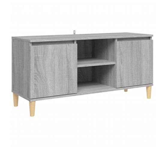 Meuble TV Avec Pieds En Bois Solide Sonoma Gris 103,5x35x50 Cm