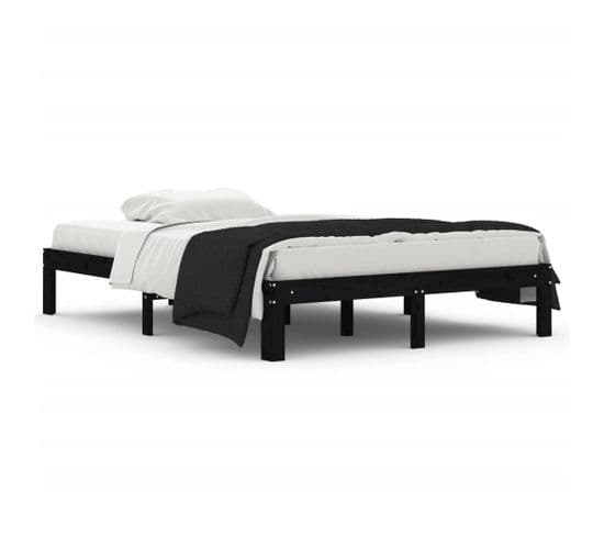 Cadre De Lit Noir Bois Massif 135x190 Cm Double