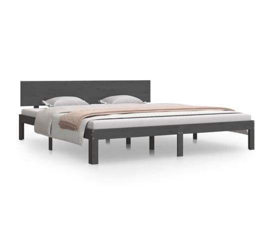 Cadre De Lit Gris Bois Massif 180x200 Cm Super King