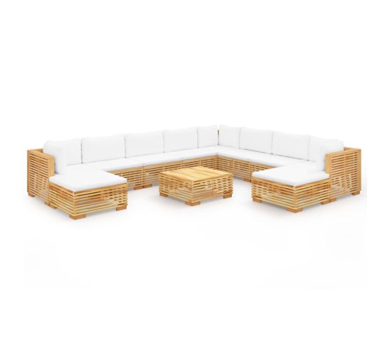 Salon De Jardin 11 PCs Avec Coussins Bois De Teck Solide