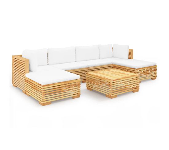 Salon De Jardin 7 PCs Avec Coussins Bois De Teck Solide