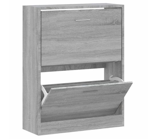 Armoire à Chaussures Sonoma Gris 63x24x81 Cm Bois Contreplaqué