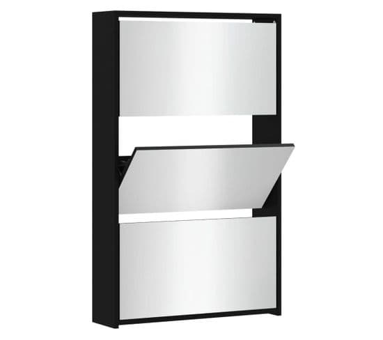 Armoire à Chaussures Avec Miroir 3 Niveaux Noir 63x17x102,5 Cm