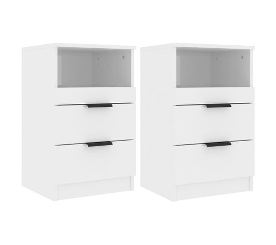 Tables De Chevet 2 PCs Blanc Brillant Bois D'ingénierie