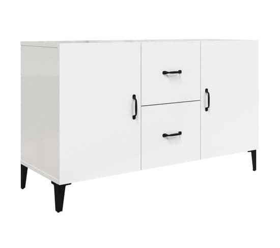 Buffet Blanc Brillant 100x36x60 Cm Bois Contreplaqué