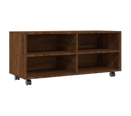 Meuble TV Sur Roulettes Chêne Marron 90x35x35cm Bois Ingénierie