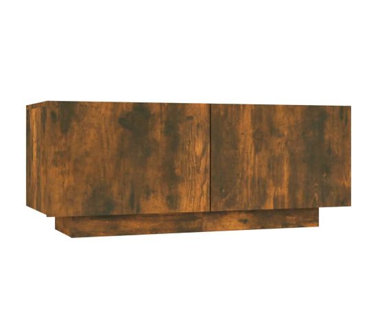 Meuble TV Chêne Fumé 100x35x40 Cm Bois Contreplaqué