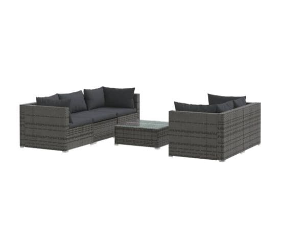 Salon De Jardin 6 PCs Avec Coussins Résine Tressée Gris