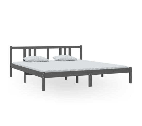 Cadre De Lit Gris Bois Massif 180x200 Cm Super King