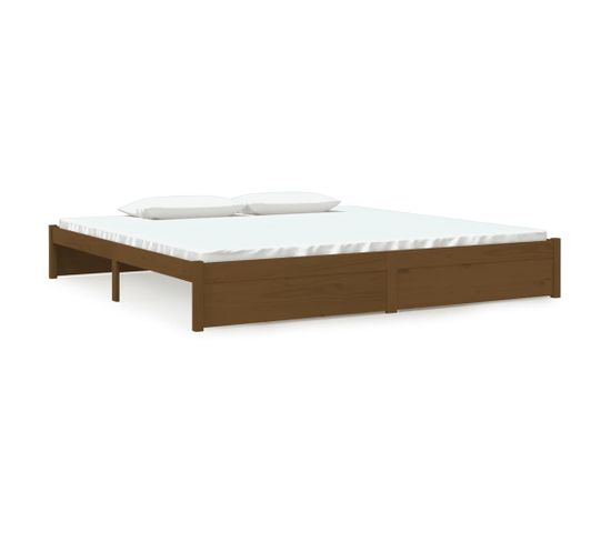 Cadre De Lit Marron Miel Bois Massif 200x200 Cm