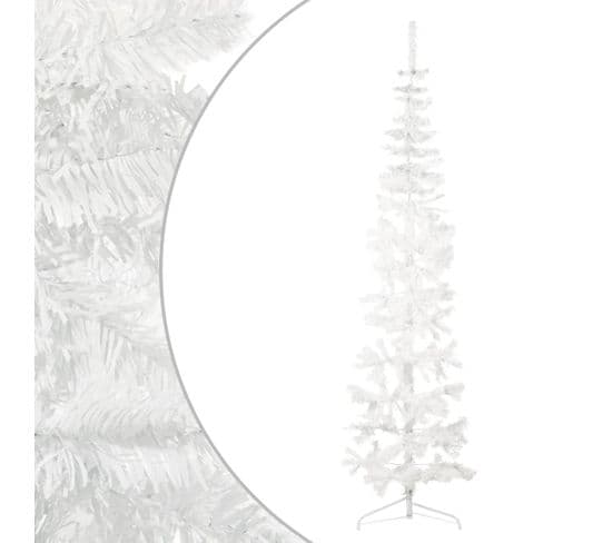 Demi Sapin De Noël Artificiel Mince Avec Support Blanc 210 Cm