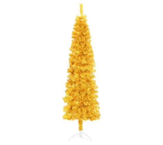 Demi Sapin De Noël Artificiel Mince Avec Support Doré 150 Cm