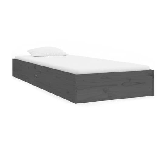 Cadre De Lit Gris Bois Massif 75x190 Cm Petit Simple