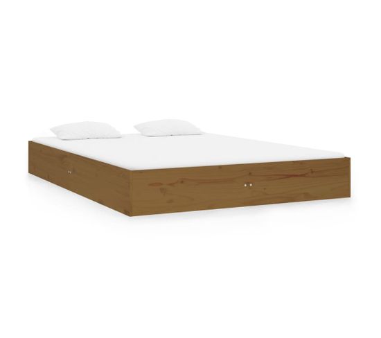 Cadre De Lit Marron Miel Bois Massif 135x190 Cm Double