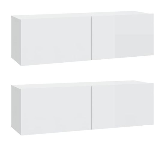 Meubles TV 2 Pièces Blanc Brillant 100x30x30 Cm Bois Contreplaqué