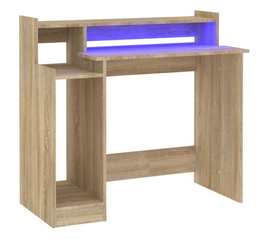 Bureau Avec Lumières LED Chêne 97x45x90 Cm Bois D'ingénierie