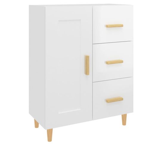 Buffet Blanc Brillant 69,5x34x90 Cm Bois Contreplaqué