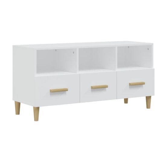 Meuble TV Blanc 102x36x50 Cm Bois Contreplaqué