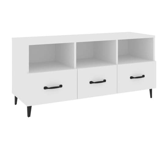 Meuble TV Blanc 102x35x50 Cm Bois Contreplaqué