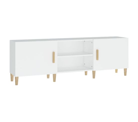 Meuble TV Blanc 150x30x50 Cm Bois Contreplaqué