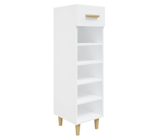 Armoire à Chaussures Blanc 30x35x105 Cm Bois Contreplaqué