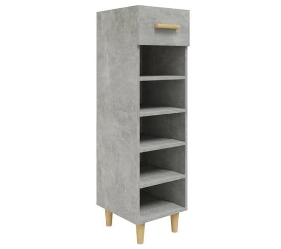 Armoire à Chaussures Gris Béton 30x35x105 Cm Bois Contreplaqué