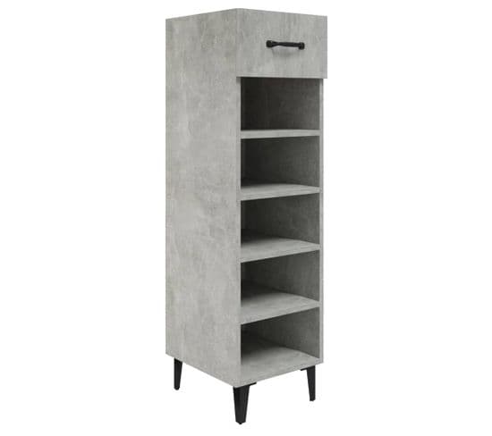 Armoire à Chaussures Gris Béton 30x35x105 Cm Bois Contreplaqué