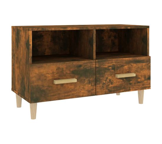 Meuble TV Chêne Fumé 80x36x50 Cm Bois Contreplaqué