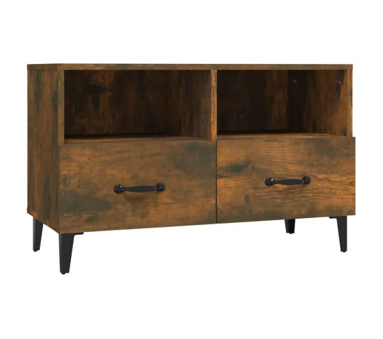 Meuble TV Chêne Fumé 80x36x50 Cm Bois Contreplaqué